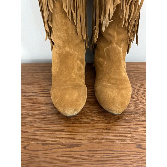 Sam Edelman Utah Tan Suede Fringe Leather Bohemian Western Tall Boots Size 7 - Picture 4 of 10